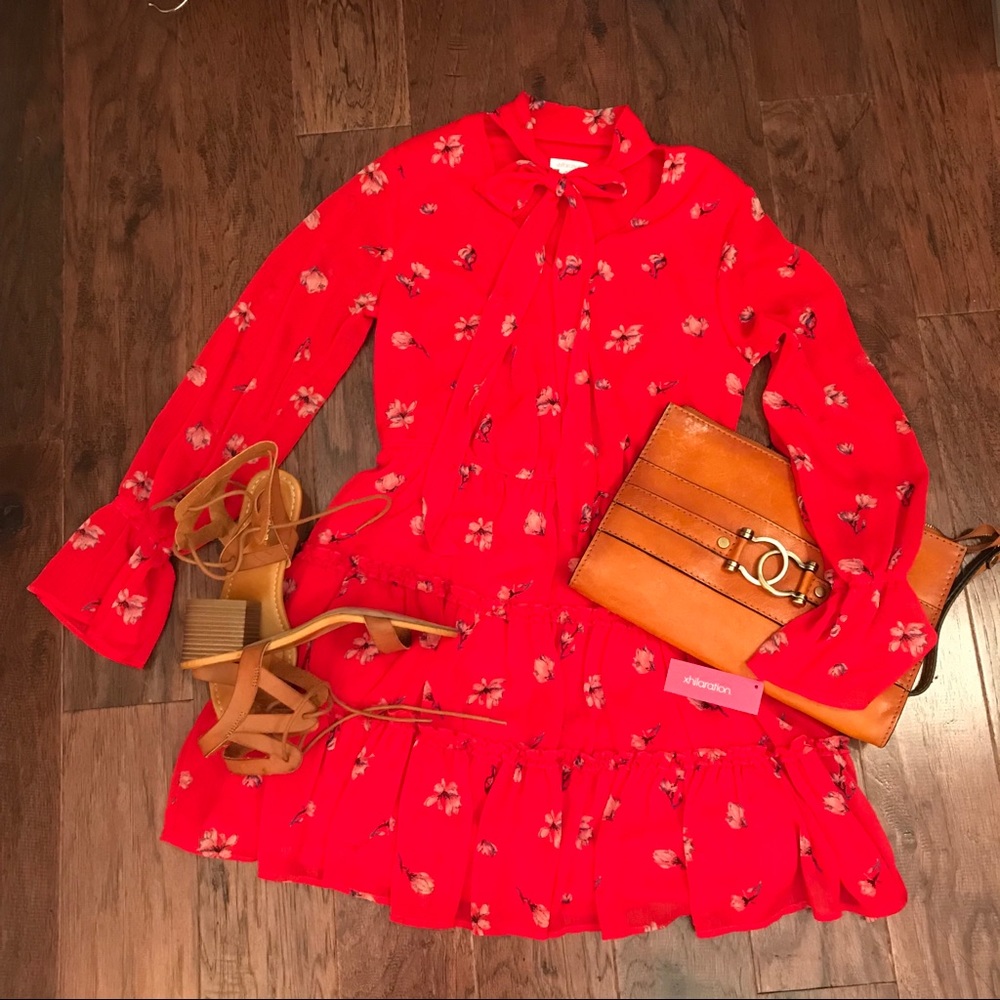 NWT Adorable Xhilaration Bow Tie Ruffle Red Dress
